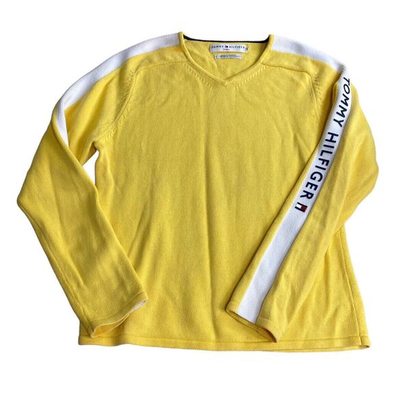Tommy Hilfiger Women's Size Large Yellow Sweater Logo Y2K Retro Top Long-Sleeve - Picture 3 of 7